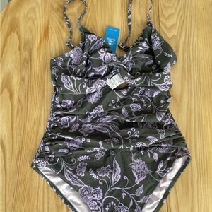 Cupshe Green and Purple Floral One Piece Swimsuit